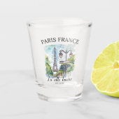 Romantic Paris Vintage Travel Design Schnapsglas (Vorderseite)