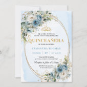 Romantic Pastel Blue Gold Eucalyptus Quinceañera   Einladung (Vorderseite)