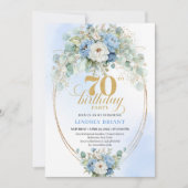 Romantic Pastel Blue Peonies 70th Birthday Invite Einladung (Vorderseite)