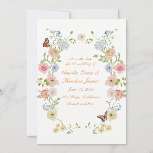 Romantic Pastel Floral Save the Date Card Einladung (Vorderseite)