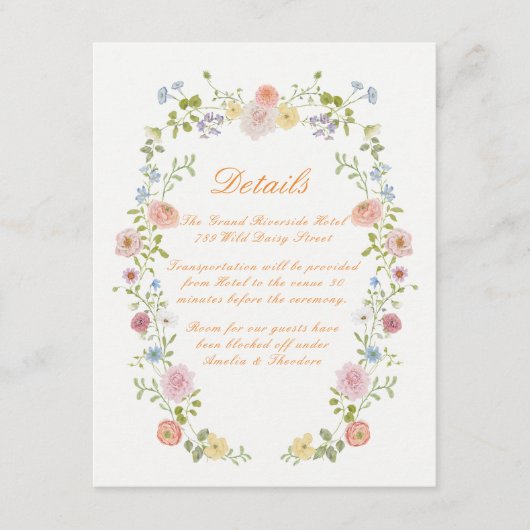 Romantic Pastel Floral Wedding Details Card Begleitkarte (Vorderseite)