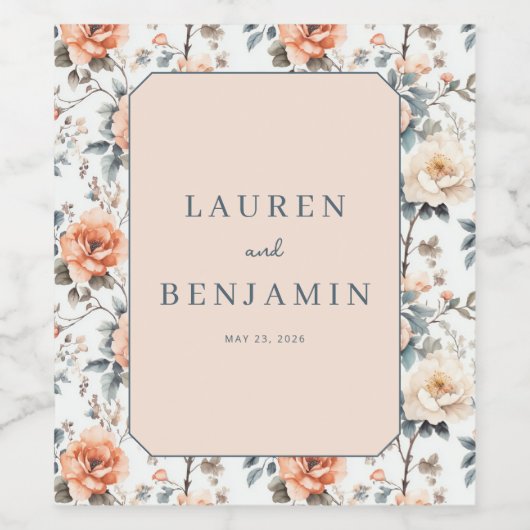 Romantic Pastel Floral Weinetikett (Einzelnes Label)
