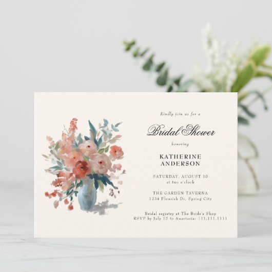 Romantic Pastel Flower Bouquet Bridal Shower Einladung (Stehend Vorderseite)