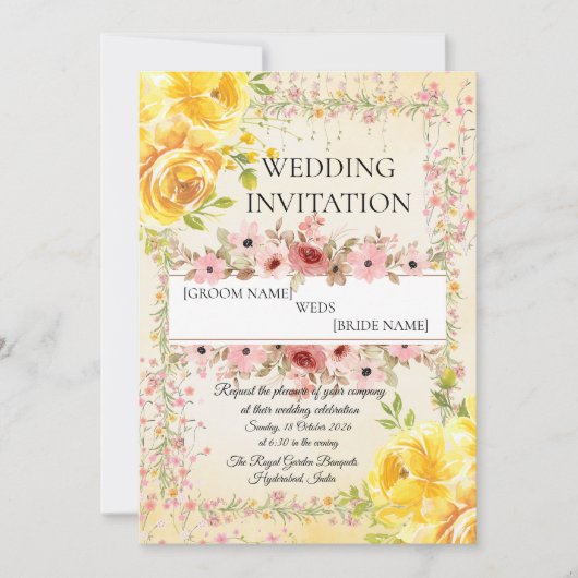 Romantic Pastel Indian Wedding Invite Einladung (Vorderseite)