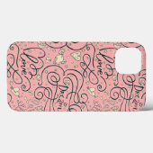 Romantic Pattern with Hearts and Birds Case-Mate iPhone Hülle (Rückseite (Horizontal))