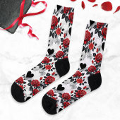 Romantic Patterned Red Roses and Black Hearts Socken