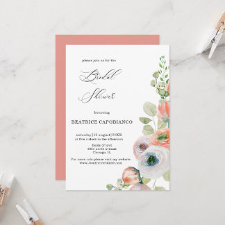 Romantic Peach Coral Floral Bridal Shower Card Einladung