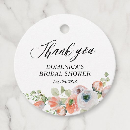 Romantic Peach Floral Bridal Shower Geschenkanhänger (Vorderseite)