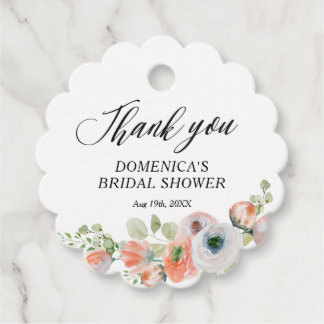 Romantic Peach Floral Bridal Shower Geschenkanhänger