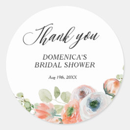 Romantic Peach Floral Bridal Shower Runder Aufkleber