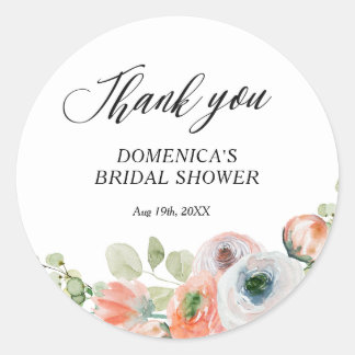Romantic Peach Floral Bridal Shower Runder Aufkleber