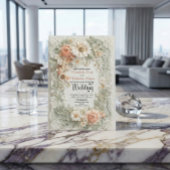 Romantic Peach Floral Faux Embossed Wreath Wedding Einladung