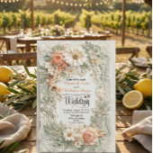 Romantic Peach Floral Faux Embossed Wreath Wedding Einladung