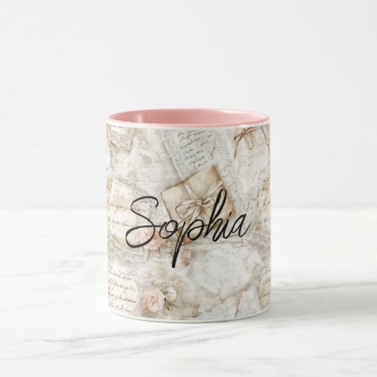 Romantic Peach Floral Letters Tasse (Zentrum)