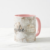 Romantic Peach Floral Letters Tasse (VorderseiteRechts)