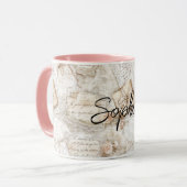 Romantic Peach Floral Letters Tasse (Vorderseite Links)