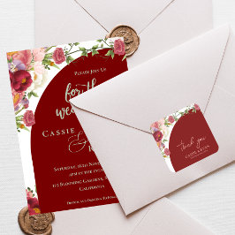 Romantic Peach Floral Red Arch Wedding Thank you Quadratischer Aufkleber