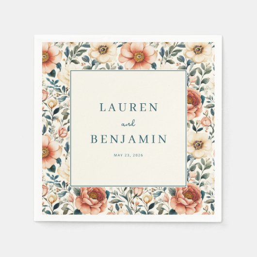 Romantic Peach Floral Serviette (Vorderseite)