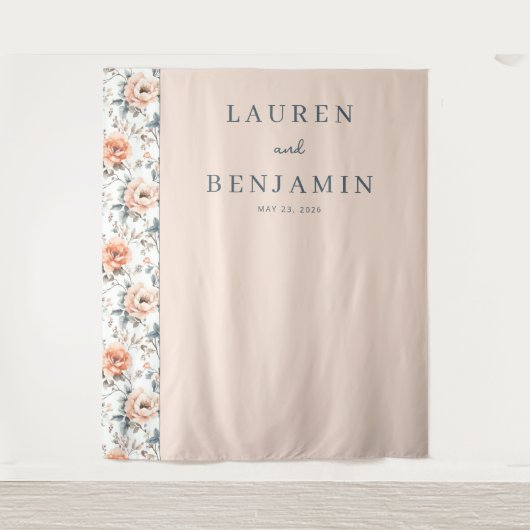 Romantic Peach Floral Wandteppich (Vorderseite)