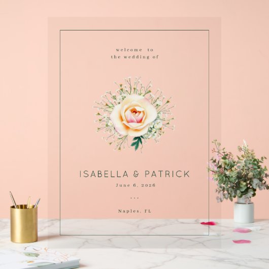 Romantic Peach Floral Wedding Invitation Acrylschild (Hochzeit)