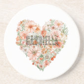 Romantic Peach Mint Floral Heart Getränkeuntersetzer (Vorne)