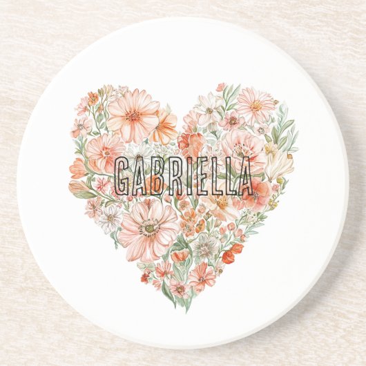 Romantic Peach Mint Floral Heart Getränkeuntersetzer (Vorne)