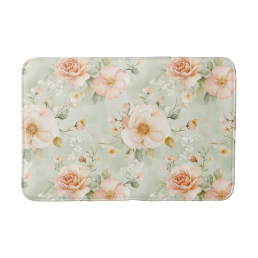 Romantic Peach Mint Pretty Roses Floral Badematte (Vorderseite)