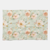 Romantic Peach Mint Pretty Roses Floral Geschirrtuch (Horizontal)
