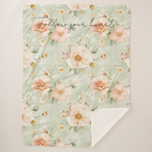 Romantic Peach Mint Pretty Roses Floral Sherpadecke (Vorderseite)