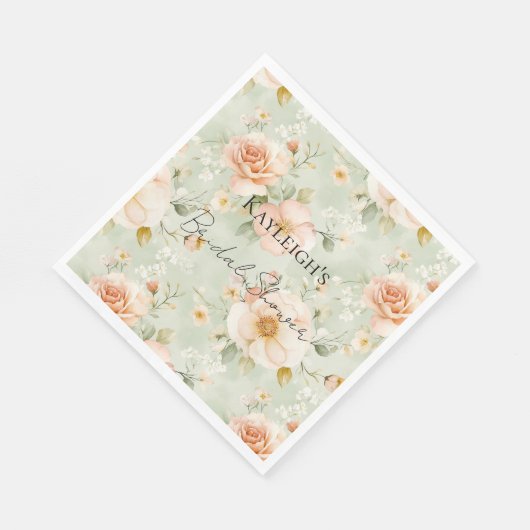 Romantic Peach Mint Roses Floral Bridal Shower Serviette (Ecke)