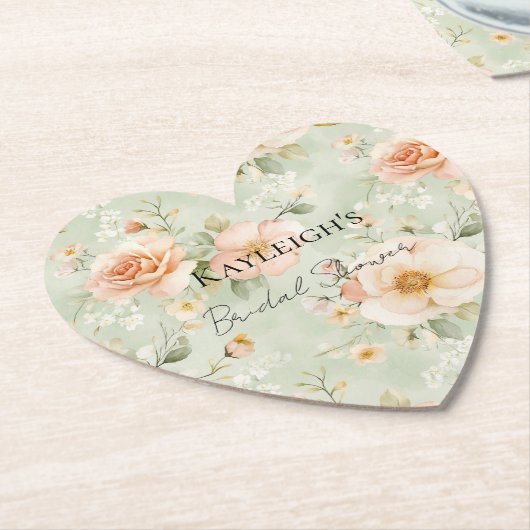 Romantic Peach Mint Roses Floral Bridal Shower Untersetzer (angewinkelt)