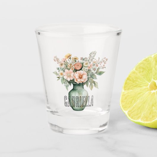 Romantic Peach Mint Roses Floral Vase Schnapsglas (Vorderseite)