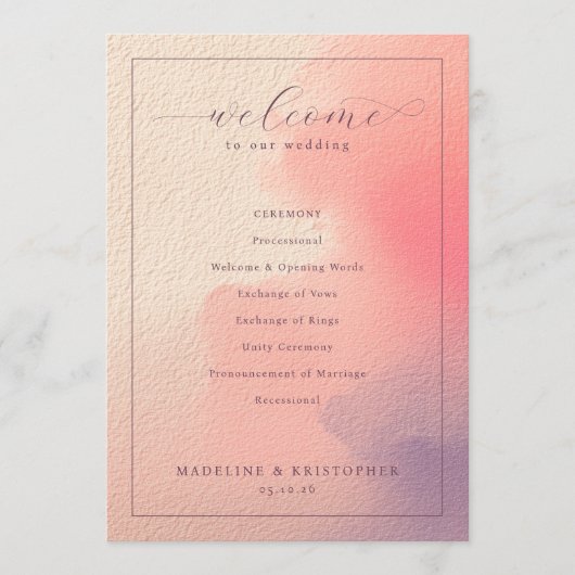 Romantic Peach Wedding Ceremony Schedule Programm (Vorderseite)
