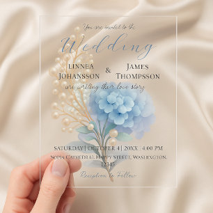 Romantic Pearl Hydrangea Blue Waterercolor Wedding Acryleinladungen