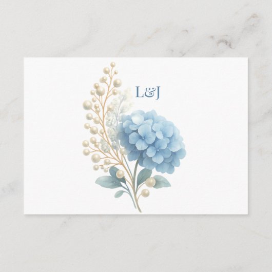 Romantic Pearl Hydrangea Blue Waterercolor Wedding Begleitkarte (Rückseite)