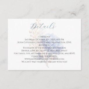 Romantic Pearl Hydrangea Blue Waterercolor Wedding Begleitkarte