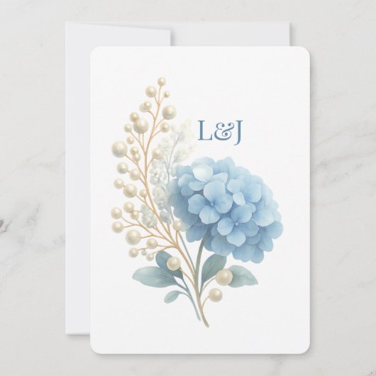Romantic Pearl Hydrangea Blue Waterercolor Wedding Dankeskarte (Rückseite)