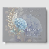 Romantic Pearl Hydrangea Blue Waterercolor Wedding Gästebuch (Vorderseite)