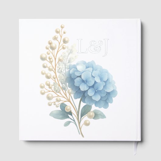 Romantic Pearl Hydrangea Blue Waterercolor Wedding Gästebuch (Rückseite)
