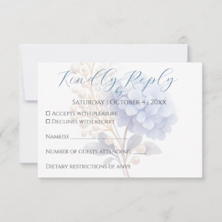 Romantic Pearl Hydrangea Blue Waterercolor Wedding RSVP Karte