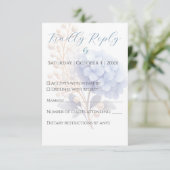Romantic Pearl Hydrangea Blue Waterercolor Wedding RSVP Karte (Stehend Vorderseite)