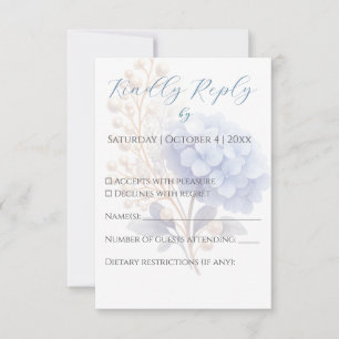 Romantic Pearl Hydrangea Blue Waterercolor Wedding RSVP Karte