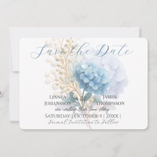 Romantic Pearl Hydrangea Blue Waterercolor Wedding Save The Date