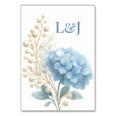 Romantic Pearl Hydrangea Blue Waterercolor Wedding Tischnummer (Rückseite)