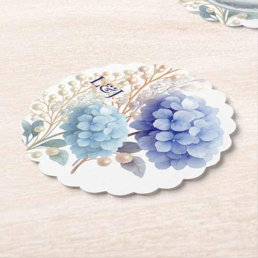 Romantic Pearl Hydrangea Blue Waterercolor Wedding Untersetzer (angewinkelt)