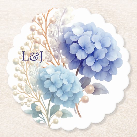 Romantic Pearl Hydrangea Blue Waterercolor Wedding Untersetzer (Vorderseite)