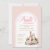 Romantic pearls and prosecco invite watercolor einladung (Vorderseite)