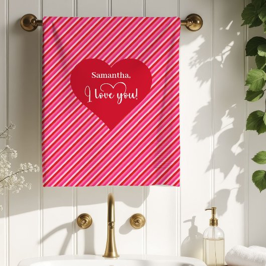 Romantic Personalized Valentine Bath Towel Hearts Badhandtuch Set