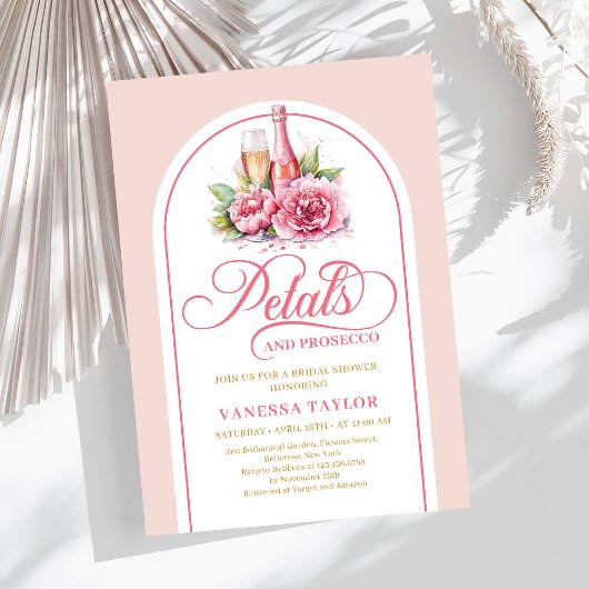 Romantic petals and prosecco watercolor shower einladung