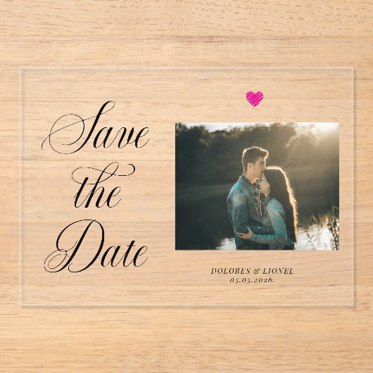 Romantic Photo Save the Date Acryleinladungen (Vorderseite)